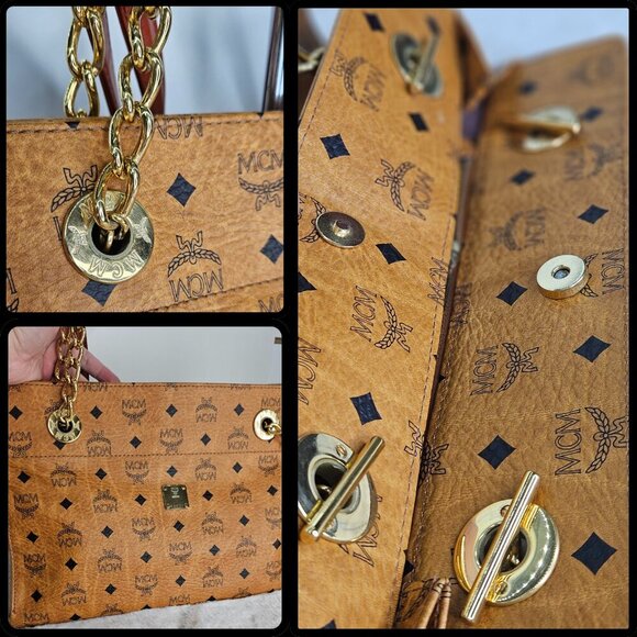 Price is FIRM⚠️ MCM Cognac Visetos Coated Canvas and Leather Chain Tote - Picture 6 of 16